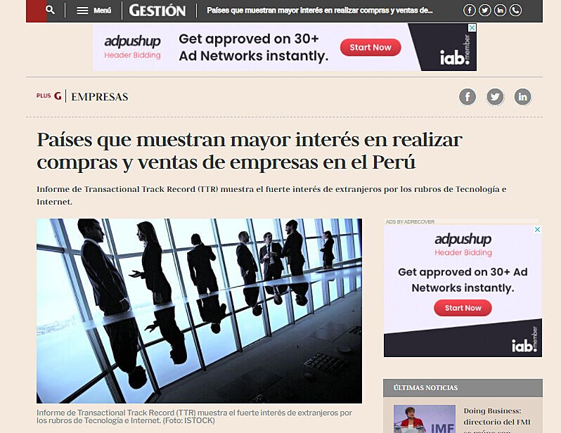 Pases que muestran mayor inters en realizar compras y ventas de empresas en el Per